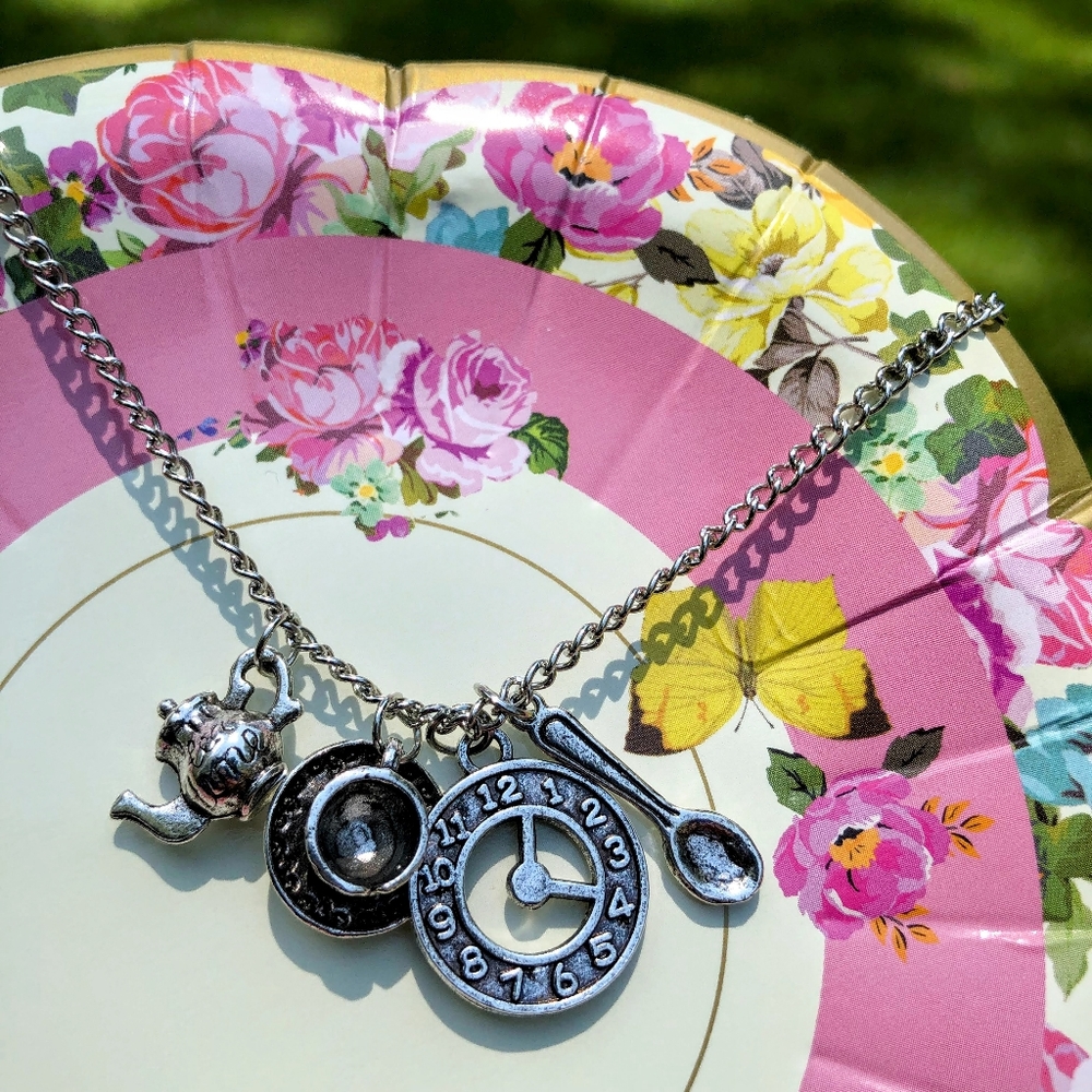 Alice in Wonderland Tea Party Silver Charm Necklace - Picture 7 of 16